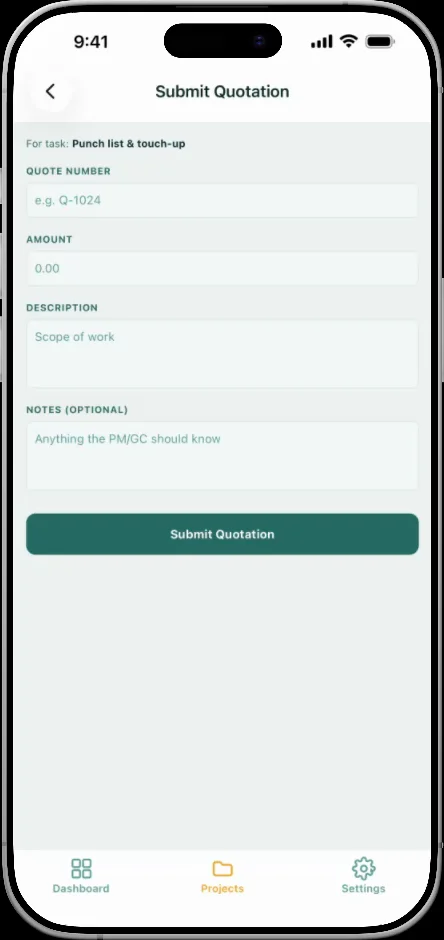 CPro360 subcontractor and GC portal on a phone