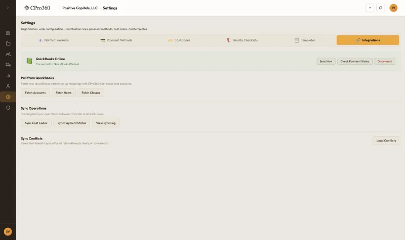 CPro360 QuickBooks integration